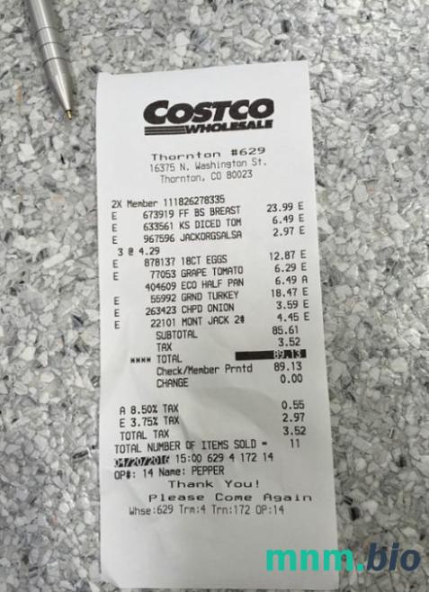 Costco Wholesale przykładowy czek płatniczy PSD
